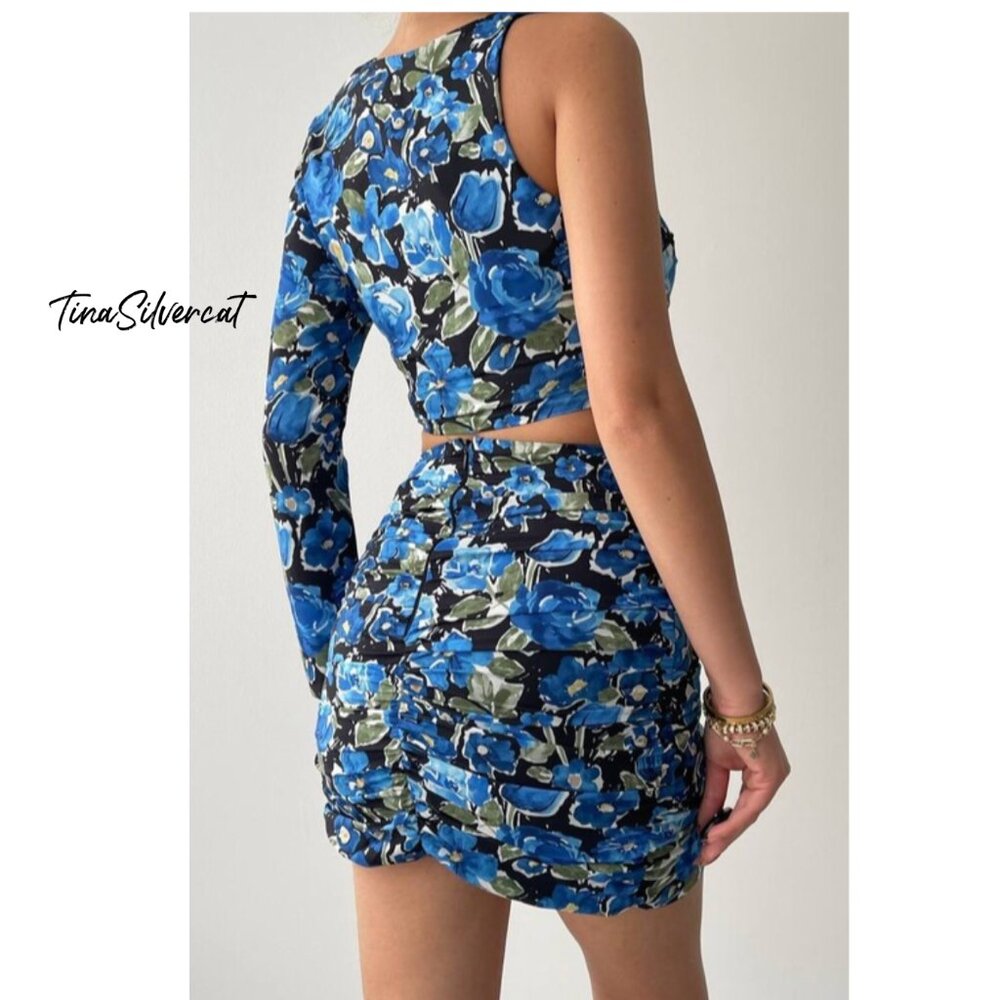 BLOGGER'S FAVE! Zara 2 Piece Mini Skirt And Top Set Blue Sz XS, Small NWT - Picture 6 of 17